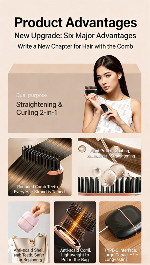 Mini Wireless Portable Hair Straightener Brush