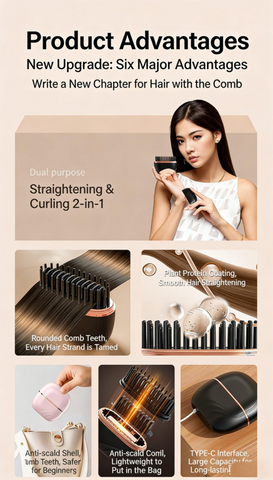 Mini Wireless Portable Hair Straightener Brush